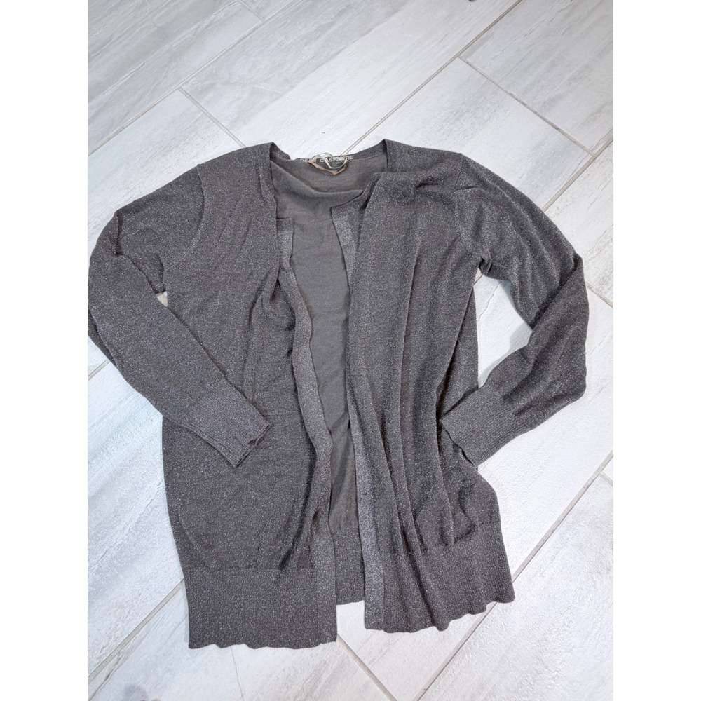 Dear Cashmere Metallic Tissue Cashmere Open Front Cardigan Grey Large